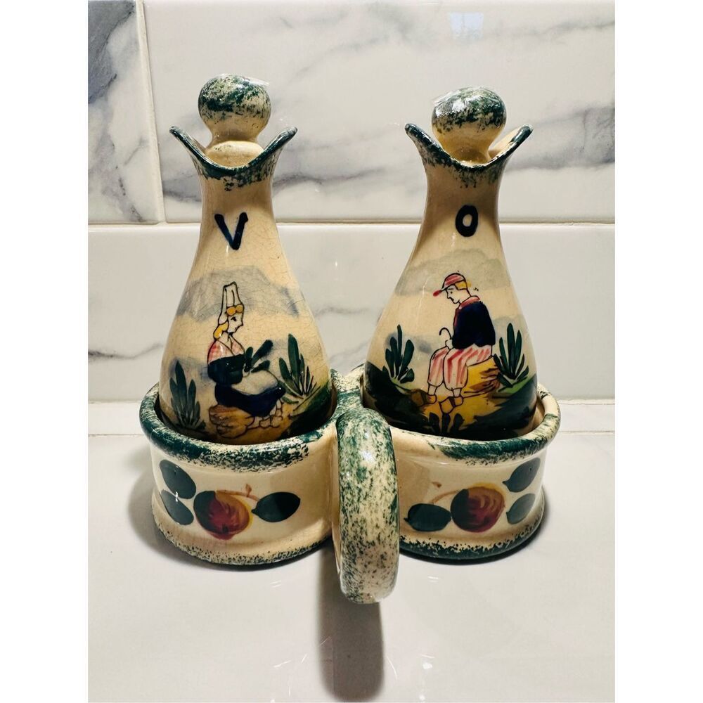 Vintage Ceramic Porcelain Oil & Vinaigrette W Handle Trinket Dish Made in Japan